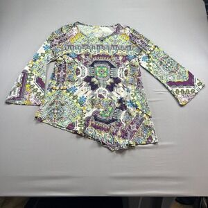 One World Live And Let Live Tunic Top Womens 2X Multicolor Geometric Bell Sleeve